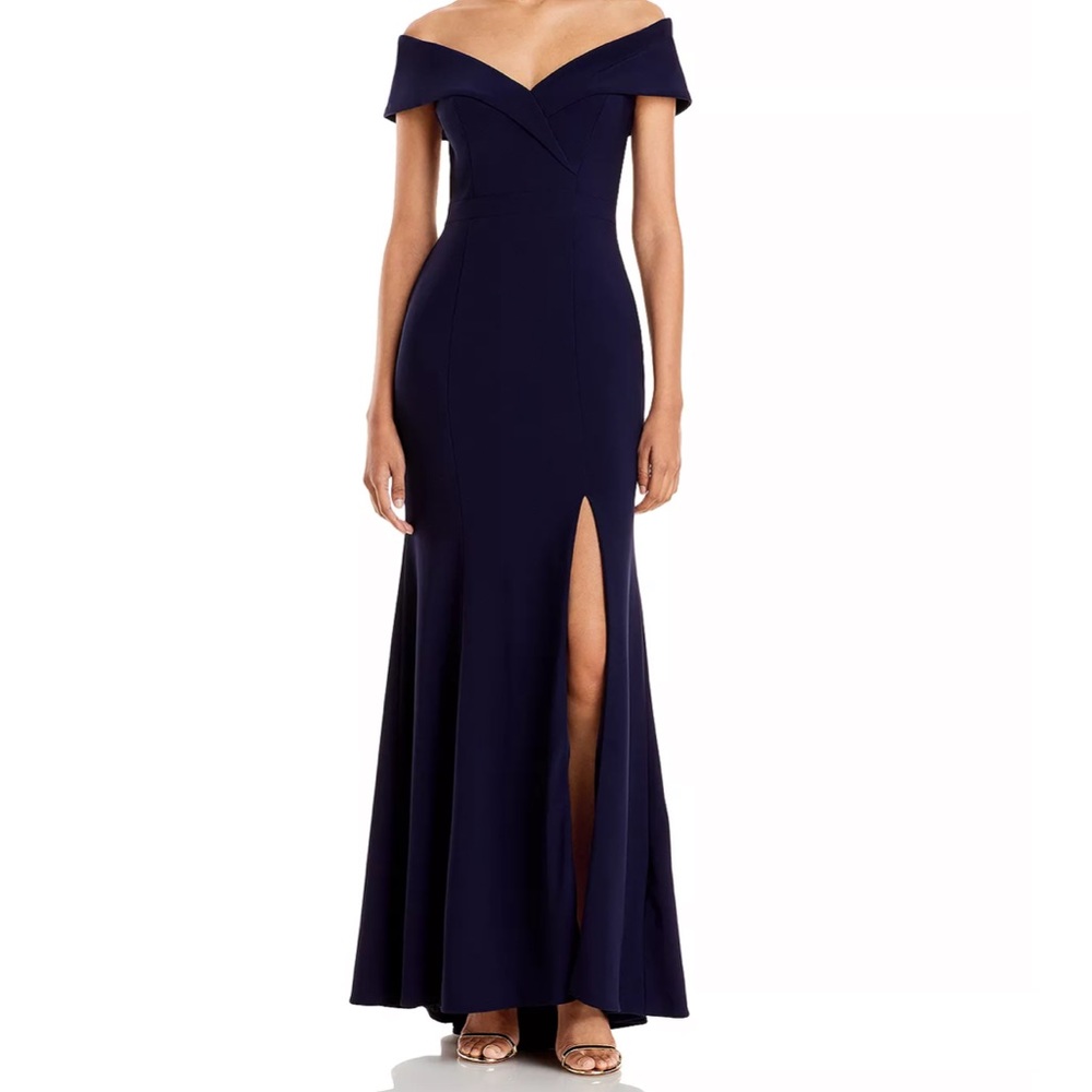Aqua Off-The-Shoulder Gown - Navy, Size 2